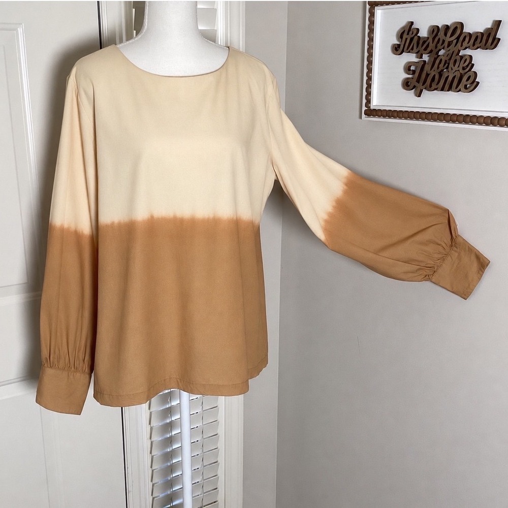 Porridge Anthropologie Dorothea Dip Dyed Ombre Balloon Sleeve Blouse Top L Boho